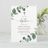 水彩緑葉バプテスムクロス 招待状 (スタンド正面)