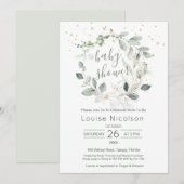 水彩緑葉ベビーシャワー 招待状 (正面/裏面)