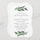 水彩緑葉モダン春の結婚式 招待状 (正面/裏面)