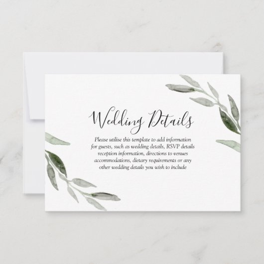 水彩緑葉モダン結婚詳細 出欠カード (正面)