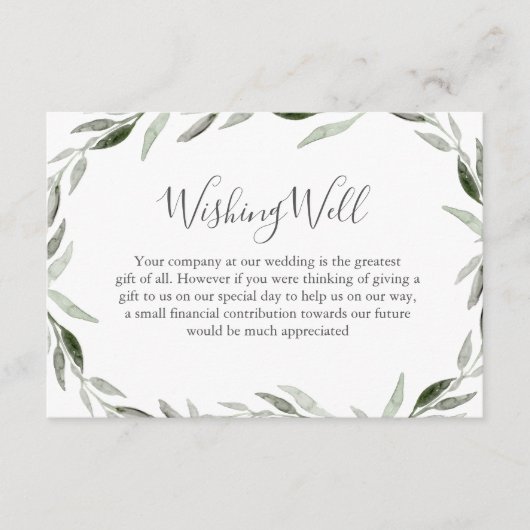 水彩緑葉リース結婚の願い井戸 エンクロージャーカード (正面)