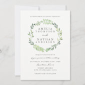水彩緑葉リース結婚式招待状 招待状 (正面)
