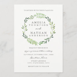 水彩緑葉リース結婚式招待状 招待状