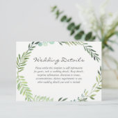 水彩緑葉リース結婚詳細 エンクロージャーカード (スタンド正面)