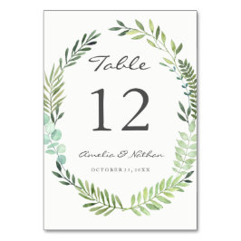 水彩緑葉リース表番号カード テーブルナンバー
