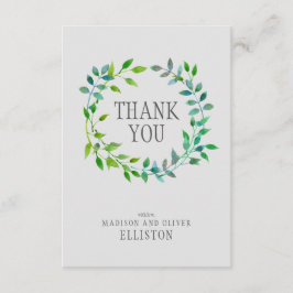 水彩緑葉リース |ありがとうございます サンキューカード
