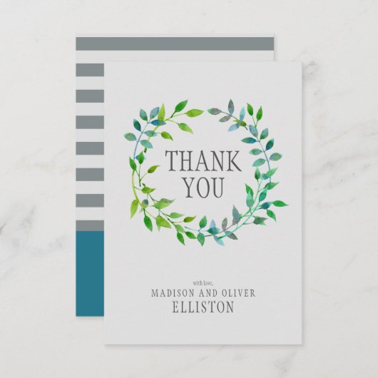 水彩緑葉リース |ありがとうございます サンキューカード (正面/裏面)