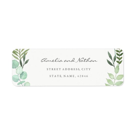 水彩緑葉差出人住所ラベル ラベル (正面)