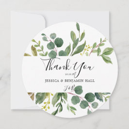 水彩緑葉春の結婚式 サンキューカード