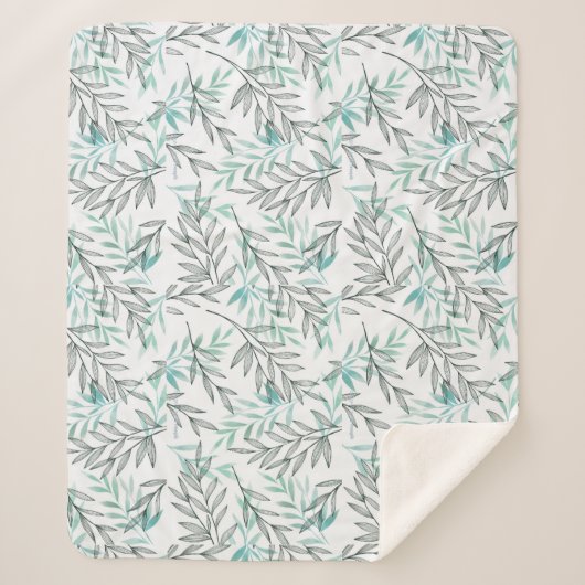 水彩緑葉植物樹葉林 シェルパブランケット (正面)