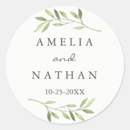 水彩緑葉結婚シール ラウンドシール