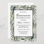 水彩緑葉縁どキンセアニェラ招待状 招待状 (正面/裏面)