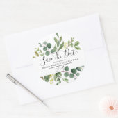 水彩緑葉色の結婚式日付を保存 ラウンドシール (封筒)