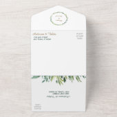 水彩緑葉色の金ゴールド結婚枠 オールインワン招待状 (外側)