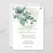 水彩緑葉色植物性結婚花束 マグネット招待状 (正面)
