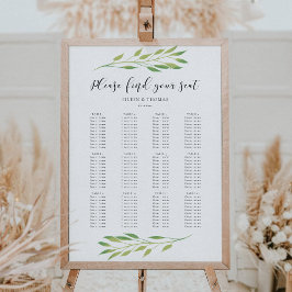 水彩緑葉色結婚の座席表 ポスター