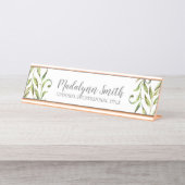 水彩緑葉色（スクリプト名とタイトル） デスクネームプレート (正面)