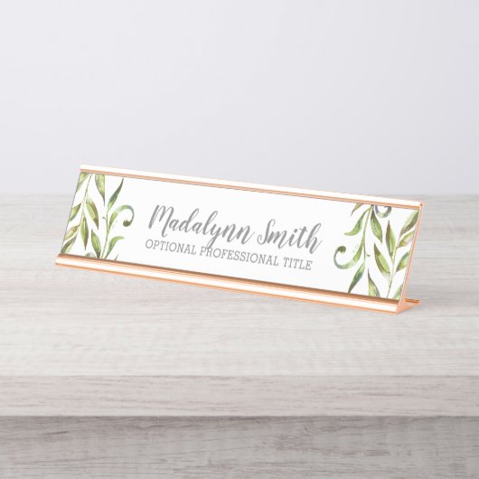 水彩緑葉色（スクリプト名とタイトル） デスクネームプレート (正面)