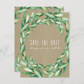 水彩緑葉色Kraft日付を保存 案内ポストカード (正面/裏面)