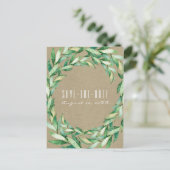 水彩緑葉色Kraft日付を保存 案内ポストカード (スタンド正面)