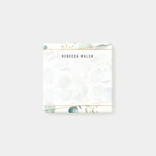 水彩緑葉草フェイク金ゴールドストライプ ポストイット (正面)