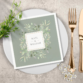 水彩緑葉草緑 スタンダードカクテルナプキン