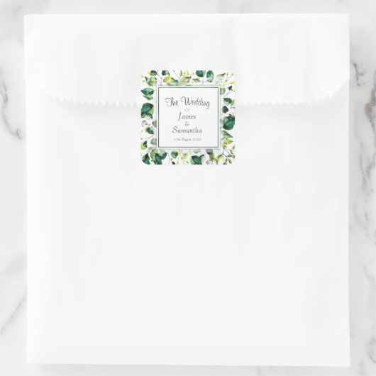 水彩緑葉 |の結婚封筒用シール スクエアシール (バッグ)