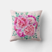 水彩緑豊かなピンク牡丹&グリーンティール（緑がかった色）葉ズ クッション (裏面)