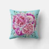 水彩緑豊かなピンク牡丹&グリーンティール（緑がかった色）葉ズ クッション (裏面)