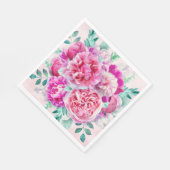 水彩緑豊かなピンク牡丹&グリーンティール（緑がかった色）葉ズ スタンダードランチョンナプキン (角)