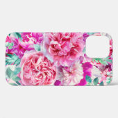 水彩緑豊かなピンク牡丹&グリーンティール（緑がかった色）葉ズ Case-Mate iPhoneケース (裏面 (横))
