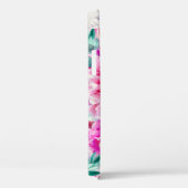 水彩緑豊かなピンク牡丹&グリーンティール（緑がかった色）葉ズ Case-Mate iPhoneケース (裏面 / 右)