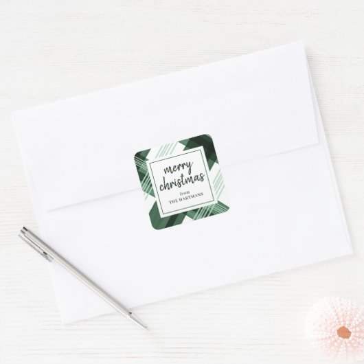 水彩緑豊かなメリークリスマスの名前 スクエアシール (封筒)