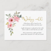 水彩緑豊かな赤面ピンクフローラウィングウェル エンクロージャーカード (正面)