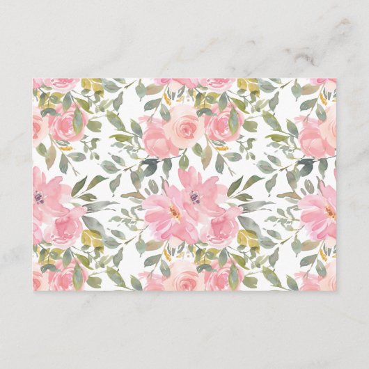 水彩緑豊かな赤面ピンクフローラウィングウェル エンクロージャーカード (裏面)