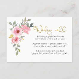 水彩緑豊かな赤面ピンクフローラウィングウェル エンクロージャーカード