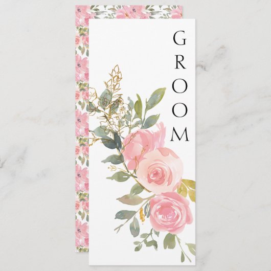 水彩緑豊かな赤面ピンクフローラチェアサイン メニュー (正面/裏面)