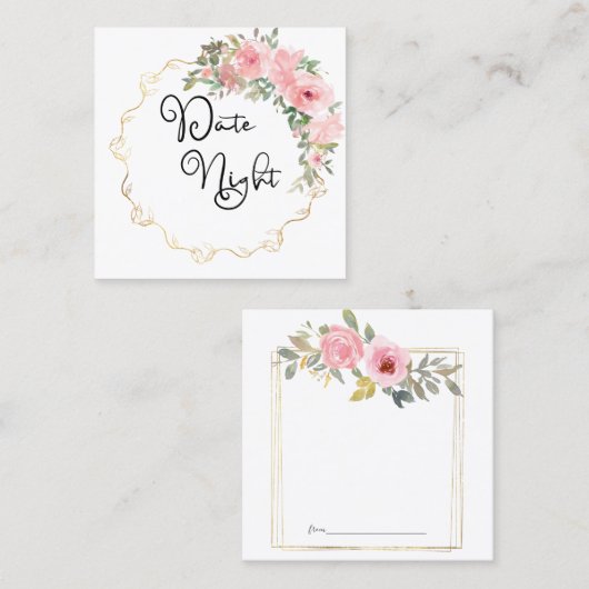 水彩緑豊かな赤面ピンクフローラデイトナイトカード スクエア名刺 (正面/裏面)
