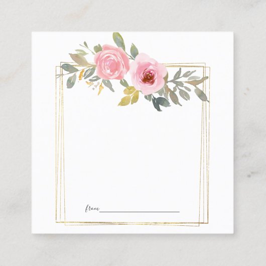 水彩緑豊かな赤面ピンクフローラデイトナイトカード スクエア名刺 (裏面)