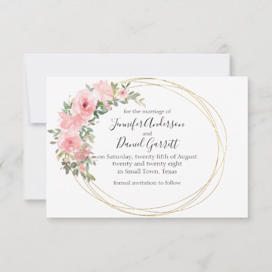 水彩緑豊かな赤面ピンクフローラ保存日 セーブザデート (裏面)