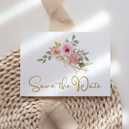 水彩緑豊かな赤面ピンクフローラ保存日 セーブザデート