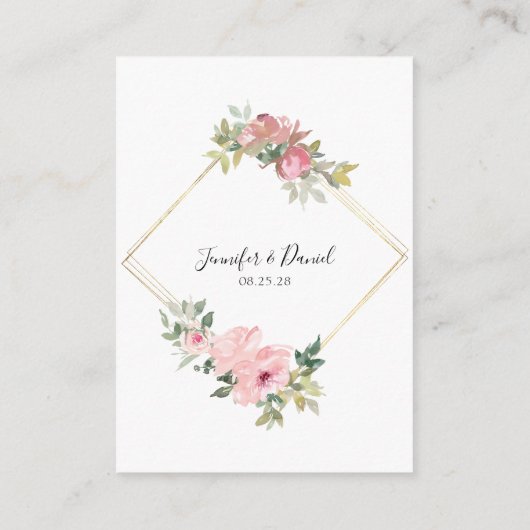 水彩緑豊かな赤面ピンクフローラ結婚ズ エンクロージャーカード (裏面)
