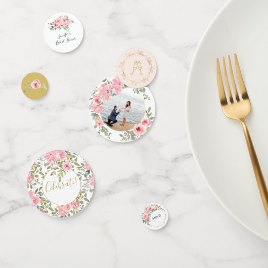 水彩緑豊かな赤面ピンクフローラ結婚ズ コンフェッティ (グループ)