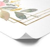 水彩緑豊かな赤面ピンクフローラ結婚ズ ポスター (角)