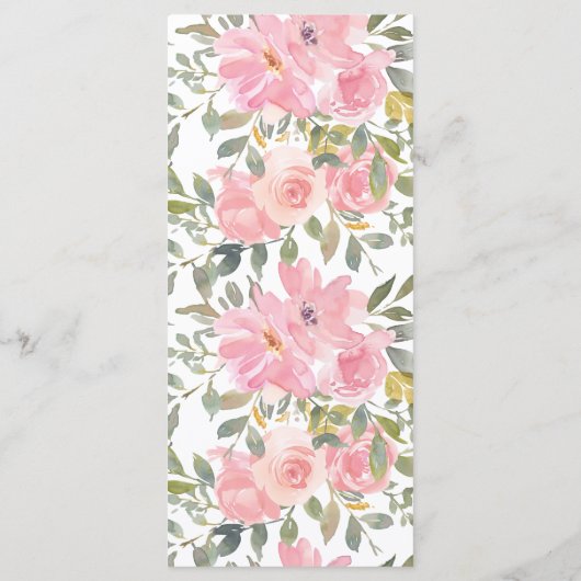 水彩緑豊かな赤面ピンクフローラ結婚ズ メニュー (裏面)