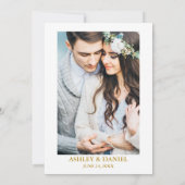 水彩緑豊かな青い写真結婚の金ゴールド 招待状 (裏面)