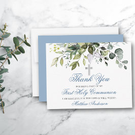 水彩緑豊かな青い聖餐式 サンキューカード