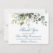 水彩緑豊かな青い聖餐式 サンキューカード (正面)
