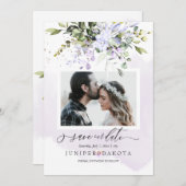 水彩緑赤面ピンクダスティパープル 招待状 (正面/裏面)