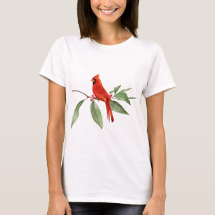 水彩緑赤(鳥)ショウジョウコウカンチョウ鳥 Tシャツ